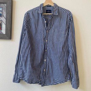 Long Sleeve American Eagle Button Down Blue and White Plaid Size Large